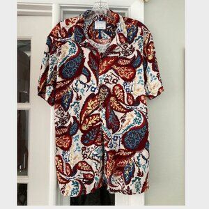 Denim & Flower Ricky Singh Paisley Floral Short Sleeve Button Down Shirt Large